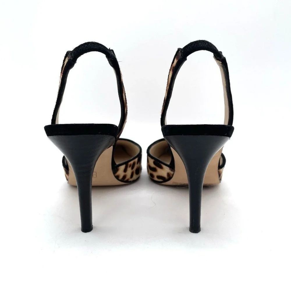 Pelle Moda Leopard Calf Hair Slingback Pumps Women's 8M Pointed Stiletto Heels